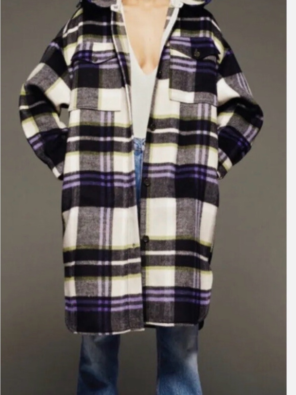 ZARA Plaid OverShirt Check Shacket Jacket Coat Violet